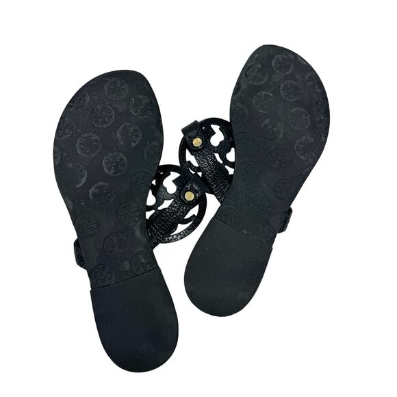 TORY BURCH Black Pebbled Leather Miller Sandals Slides Flip Flops Size 6.5 - Picture 9 of 9